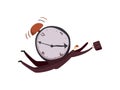 Man in a suit pinned by an alarm clock. Vector illustration on white background. Royalty Free Stock Photo
