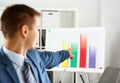 Man in suit point with arm in stats graph Royalty Free Stock Photo