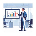 Man in suit presenting bar chart and line graph on screen in office presentation Royalty Free Stock Photo