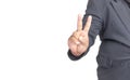 Man with suit raising two fingers up Royalty Free Stock Photo