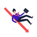 Man in a suit rolls down. Dismissal, job, loss, profit loss concept. HAnd drawn vector illsustration