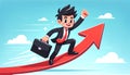 Man in Suit Running on a Red Arrow going upwards Royalty Free Stock Photo
