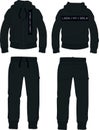 Man suit set zipper hoodie jacket joggers pants black london template