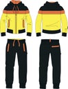 Man suit set zipper hoodie jacket joggers pants yellow template Royalty Free Stock Photo