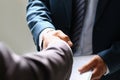 Man in suit shake hand as hello in office closeup Royalty Free Stock Photo