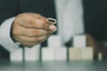 A man in suit is showing a usb stick Royalty Free Stock Photo