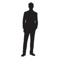 Man in suit silhouette. Businessman standing. Business person black figure. Vector illustration
