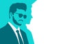 Man in a suit. Silhouette of human. Stylized retro style. Pop art people. Side view in profile. Colorful template. Simple