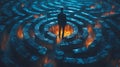 Man in suit standing in center of fiery stone maze Royalty Free Stock Photo