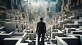 A man in a suit standing in front of a maze Royalty Free Stock Photo