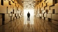 A man in a suit is standing in a hallway. Generative AI image. Royalty Free Stock Photo