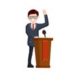 Man in the suit stay behind podium. Presidential election Royalty Free Stock Photo