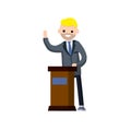 Man in the suit stay behind podium. Presidential election. Political debate. Lecturer in class Royalty Free Stock Photo