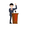 Man in the suit stay behind podium. Presidential election Royalty Free Stock Photo