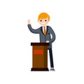 Man in the suit stay behind podium. Presidential election Royalty Free Stock Photo