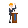 Man in the suit stay behind podium. Presidential election. Political debate Royalty Free Stock Photo