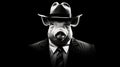 2000s Detective Pig: Pop Art Monochrome Portrait With High Contrast