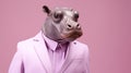 Elegantly Formal Hippo In Pink Suit - Hyperrealistic Portraits