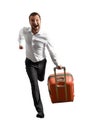 Man with suitcase running the adventure