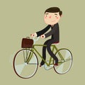 Man in suite and with briefcase riding a bicycle. vector illustration Royalty Free Stock Photo