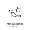 Man sunbathing outline vector icon. Thin line black man sunbathing icon, flat vector simple element illustration from editable