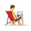 A man in a sunbed working at a laptop. Remote work, freelance Royalty Free Stock Photo