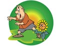 Man and sunflower