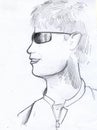 Man with sunglasses, pencil sketch