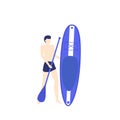 Man with sup board and paddle, vector Royalty Free Stock Photo