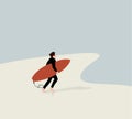 Man surfer with his surfboard running to the waves activity on summer vacation. Royalty Free Stock Photo