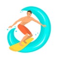 Man surfer riding the wave on surfboard
