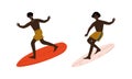 Man Surfer with Surfboard Riding on Moving Wave Vector Set