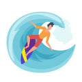 Man surfer in swimwear surfing on surfboard in sea or ocean blue wave Royalty Free Stock Photo