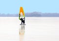 Man ice surfing skating lakes Loosdrechtse Plassen, Netherlands Royalty Free Stock Photo