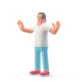 Man Surprising standing on white background side view. Wait Stop Pose 3D illustration