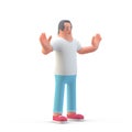 Man Surprising standing on white background side view. Wait Stop Pose 3D illustration