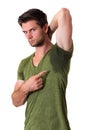 Man sweating very badly under armpit Royalty Free Stock Photo