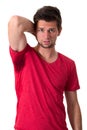 Man sweating very badly under armpit Royalty Free Stock Photo