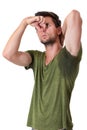 Man sweating very badly under armpit Royalty Free Stock Photo