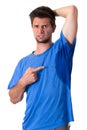 Man sweating very badly under armpit Royalty Free Stock Photo