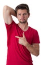 Man sweating very badly under armpit Royalty Free Stock Photo