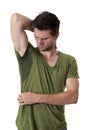 Man sweating very badly under armpit Royalty Free Stock Photo