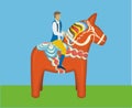 Celebration banner or card for Swedish culture or event Midsommarafton, midsommar, midsummer. Woman riding. Vector illustration.