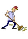 Man sweeping with broom