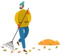 Man Sweeping Foliage by Broom, Autumn Weather