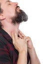 Man sweeping the laryngeal, laryngitis, goiter or hypothyreosis Royalty Free Stock Photo