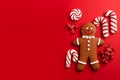 xmas man cookie gingerbread red decoration food sweet holiday happy christmas background. Generative AI.