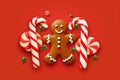 man sweet season christmas decoration cookie holiday food gingerbread biscuit red background. Generative AI.