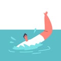 Man Swim in Sea after Shipwreck Trying to Survive Floating on Water Surface and Waving Hands after Accident Royalty Free Stock Photo