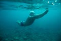 Man Swim Underwater Sea